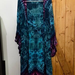 Blue Tie-Dye Kimono Cardigan